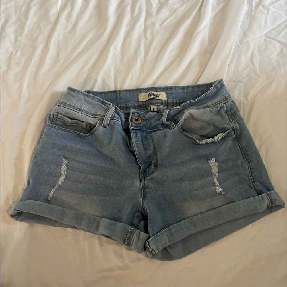 Blue Distressed Jean Shorts Frayed Hem